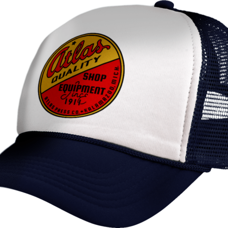 Atlas Press Co. — "Atlas Quality" Emblem (Tangerine & Red-Orange on Black) — Mesh Hat